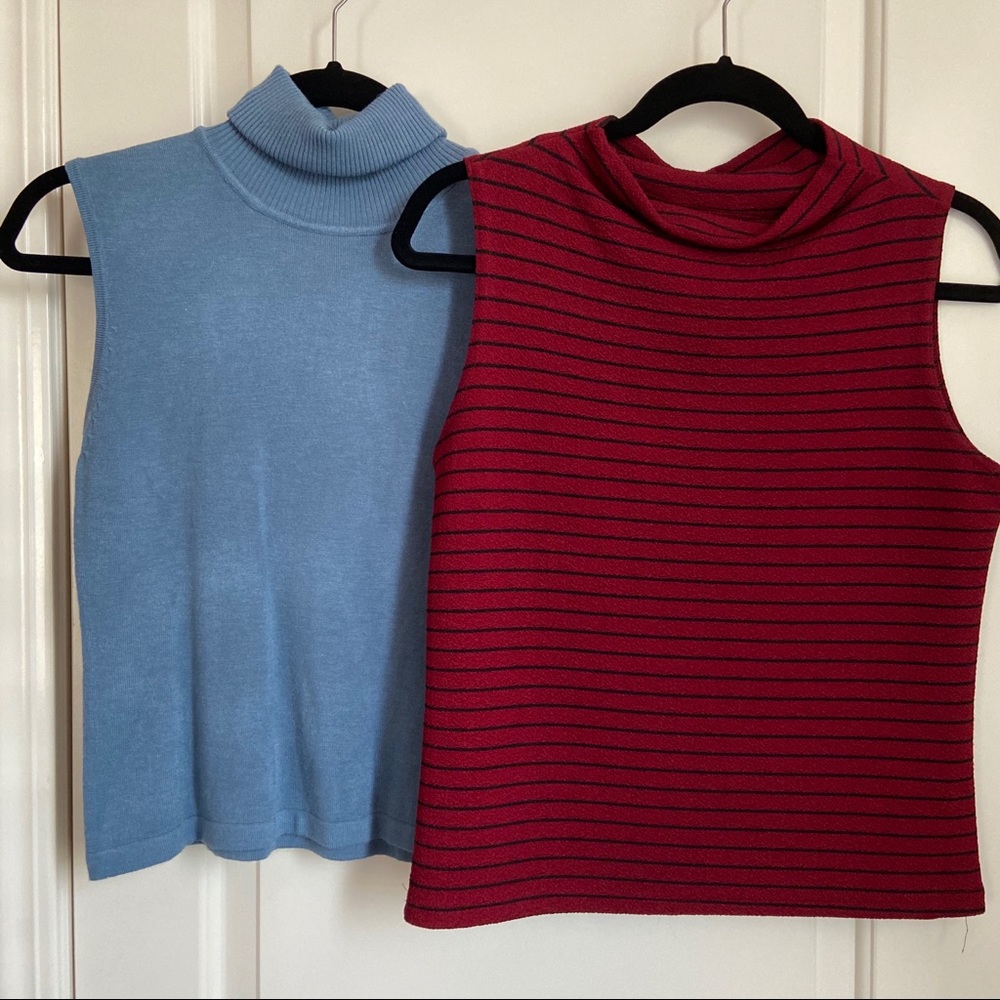 TWO Vintage Sleeveless Mock Turtleneck Tops